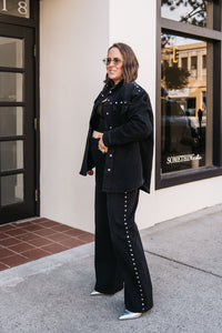 STUDDED WIDE LEG JEANS