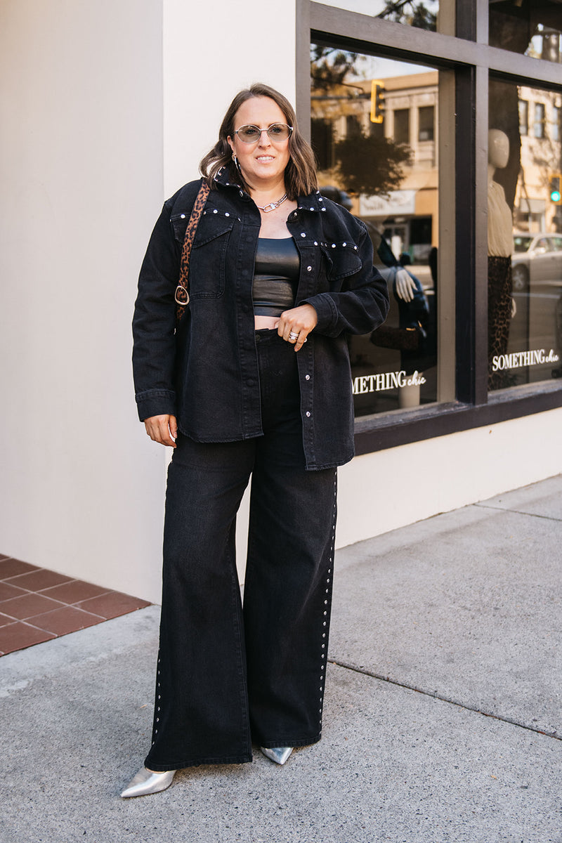 STUDDED WIDE LEG JEANS