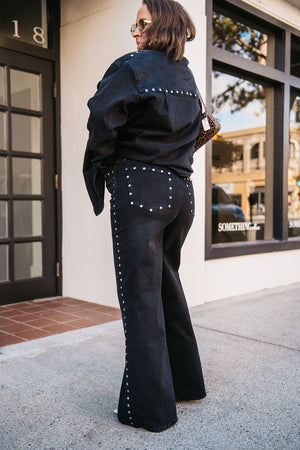 STUDDED WIDE LEG JEANS