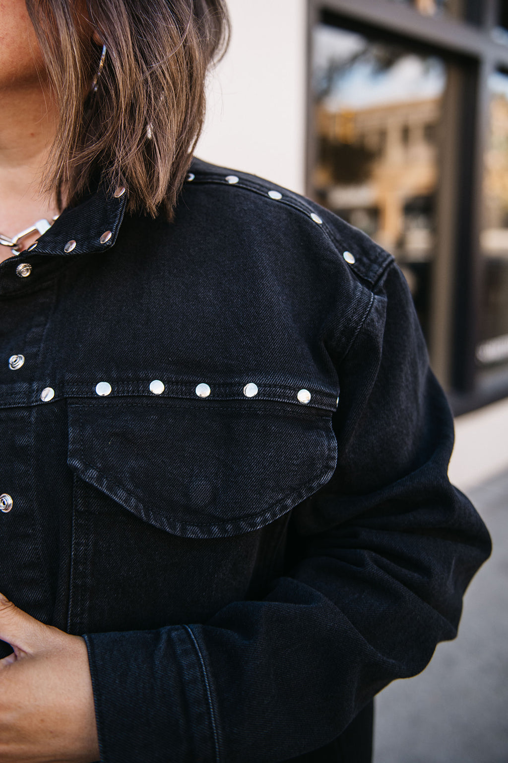 DENIM STUDDED JACKET