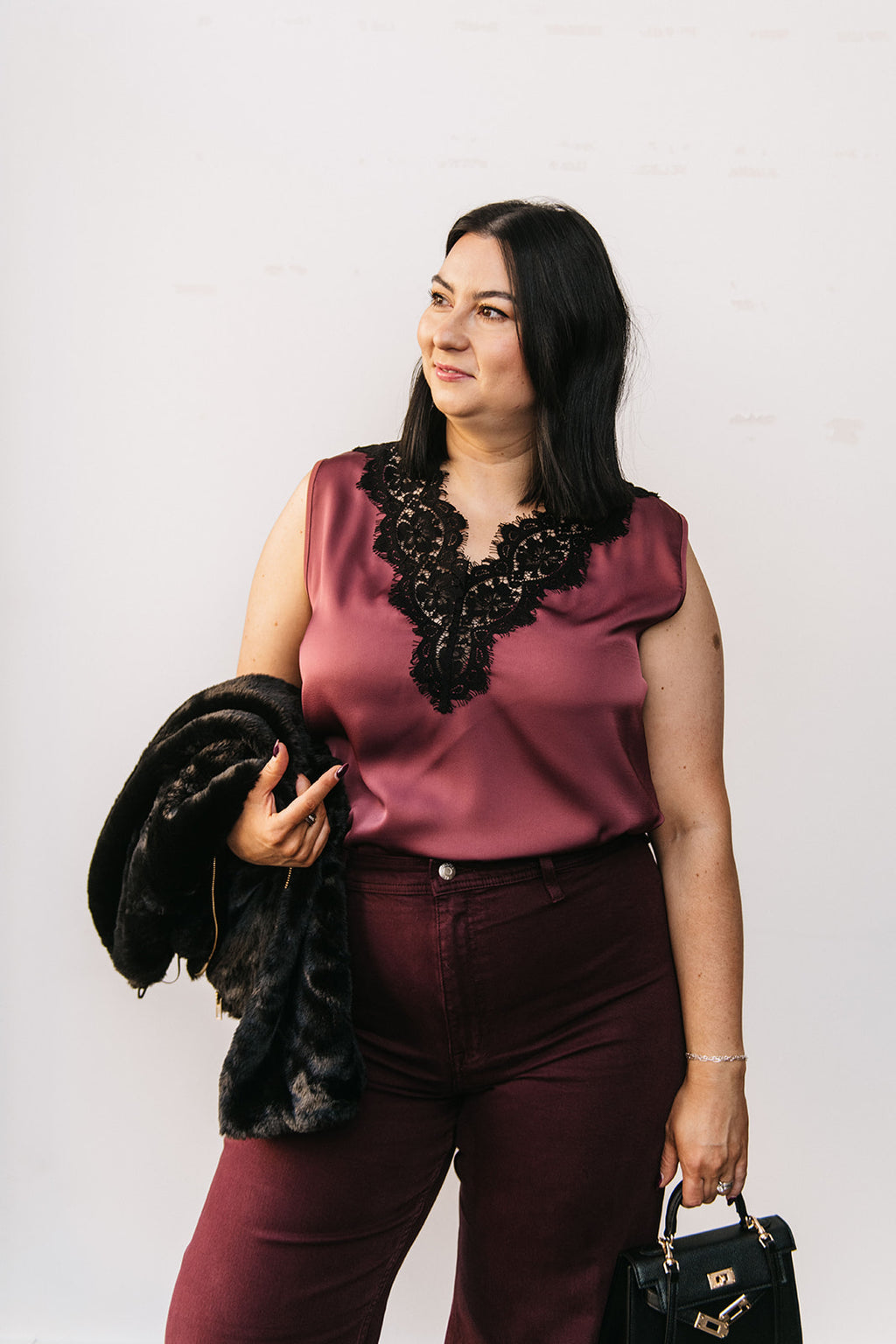 LACE DETAIL SATIN TOP