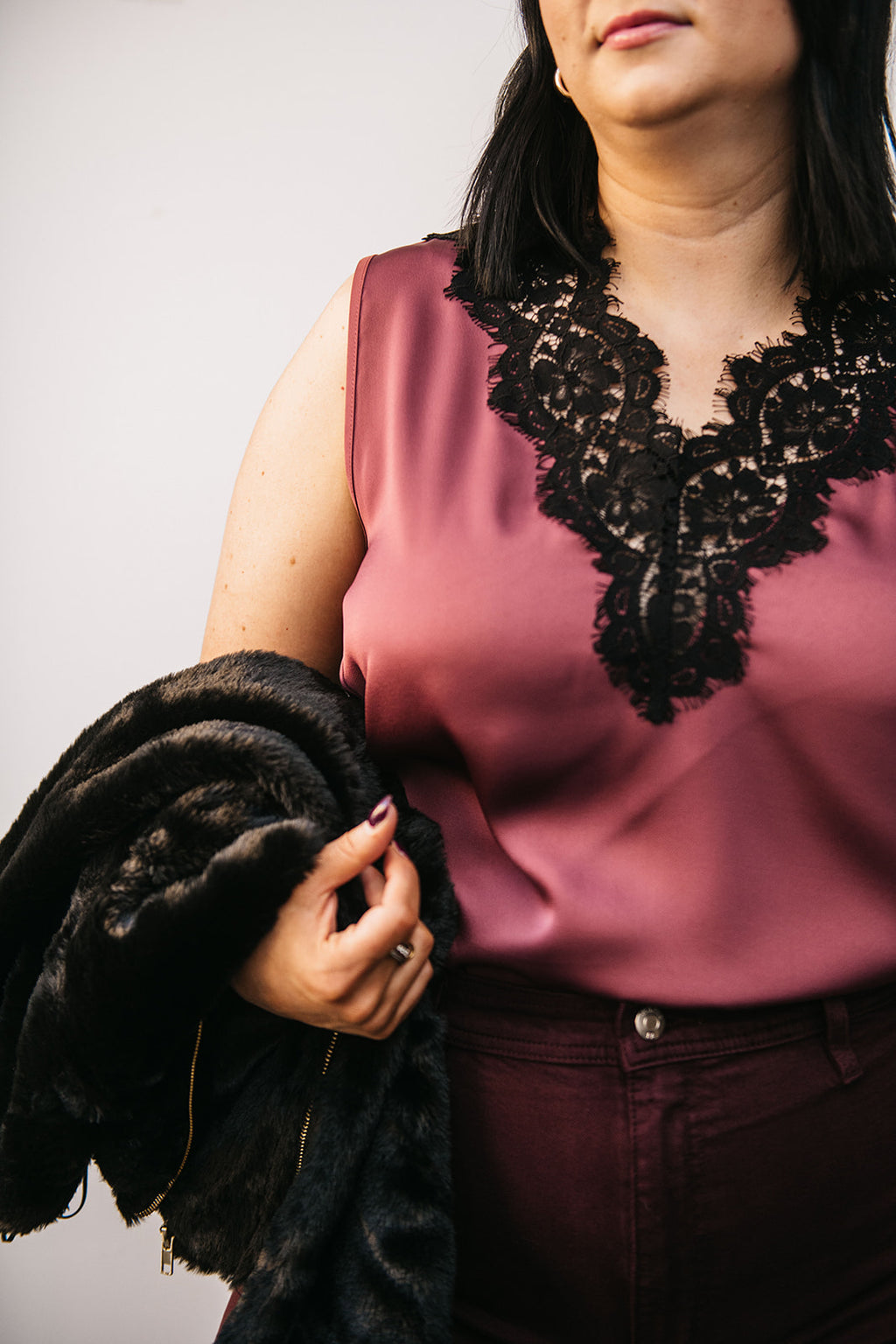 LACE DETAIL SATIN TOP