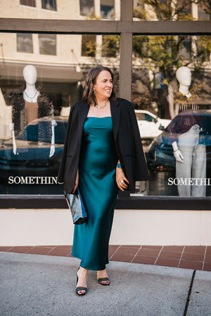 SLEEVELESS SATIN DRESS