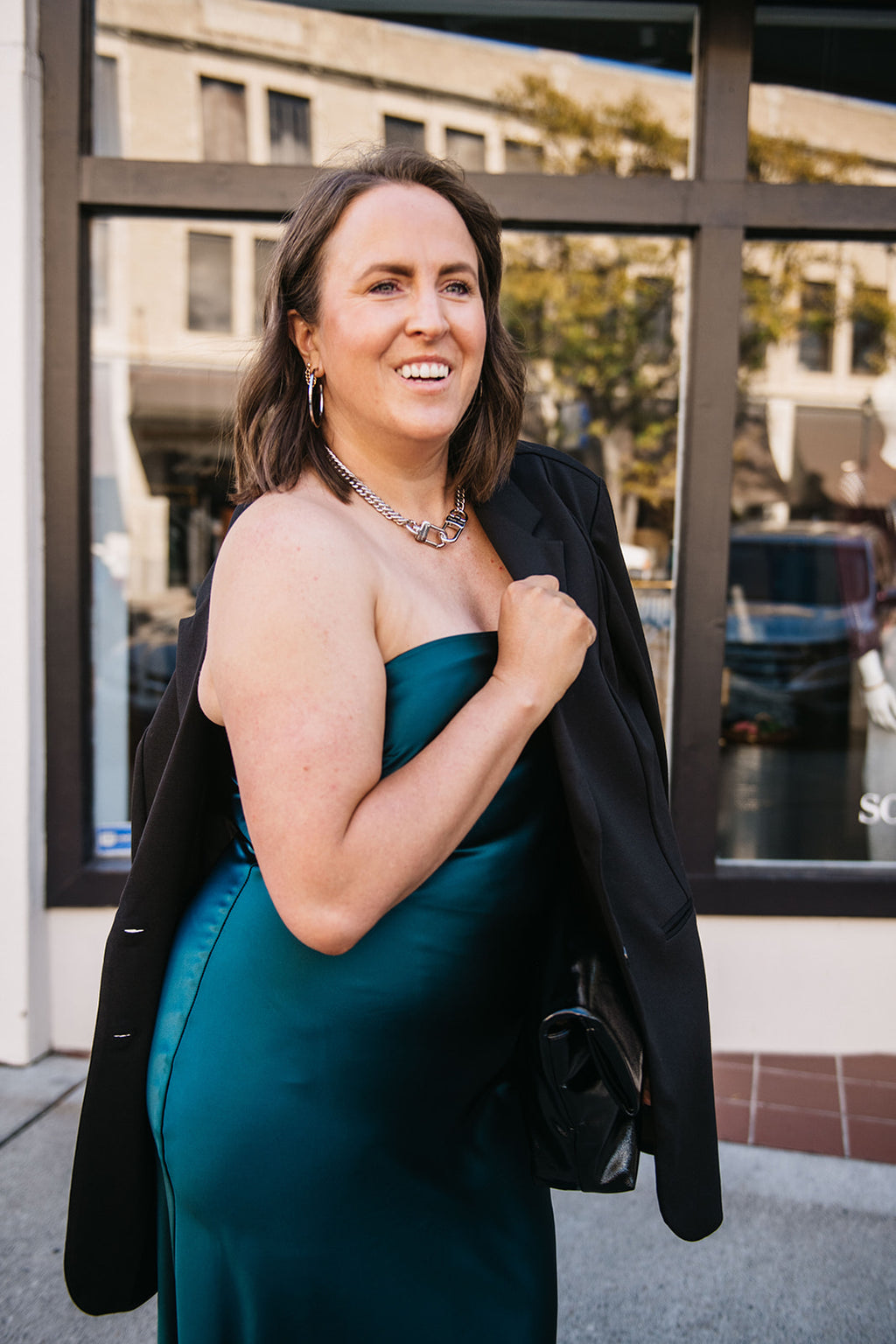 SLEEVELESS SATIN DRESS