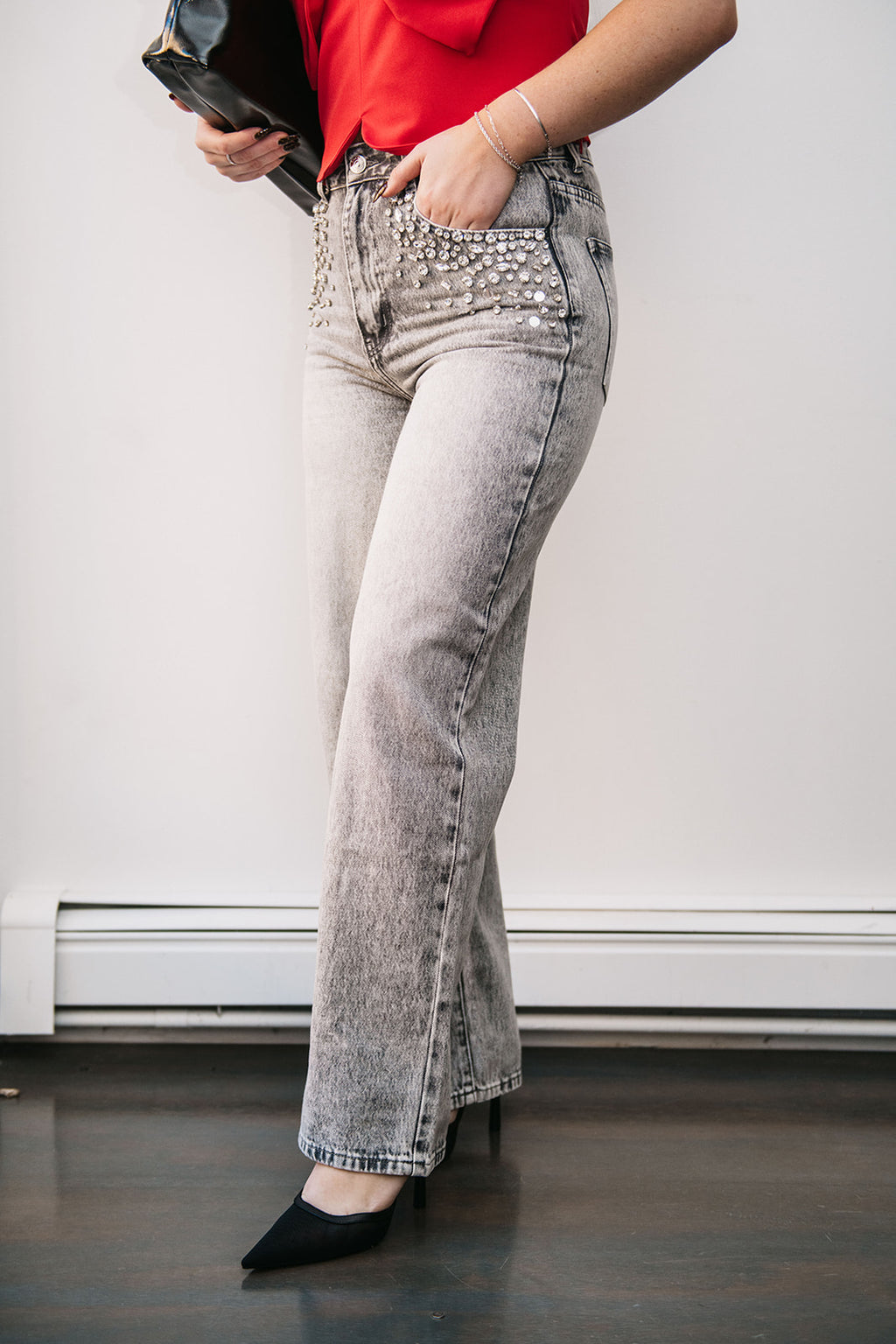 RHINESTONE EMBELLISHED STRAIGHT LEG
