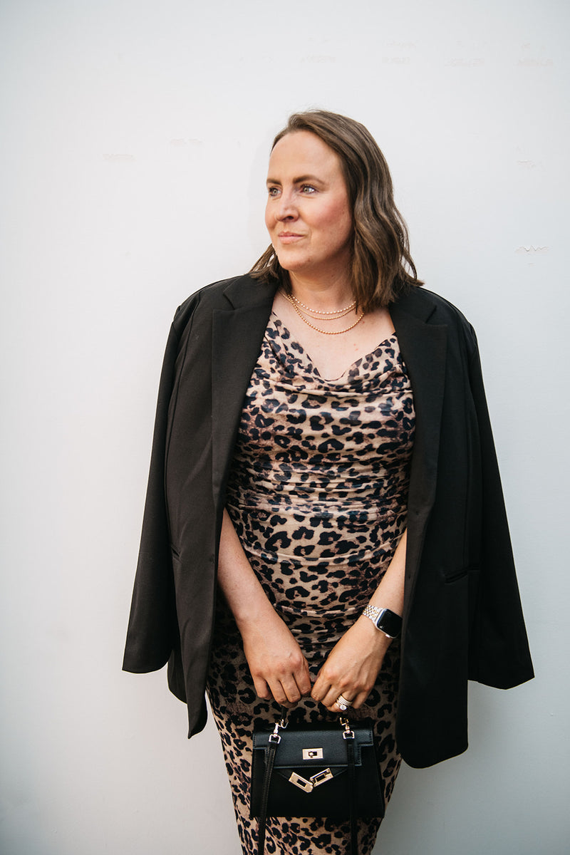 RUCHED LEOPARD DRESS