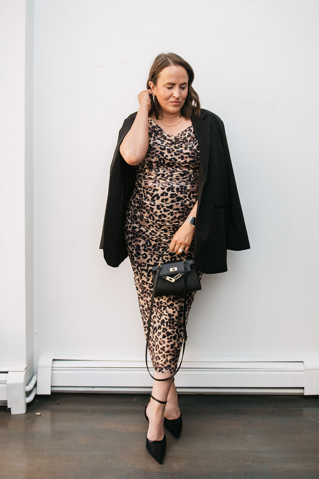 RUCHED LEOPARD DRESS