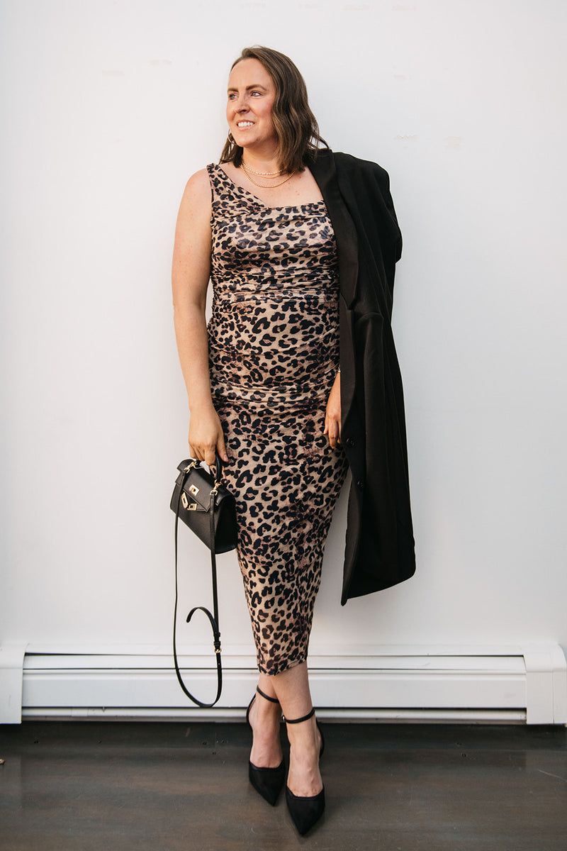 RUCHED LEOPARD DRESS