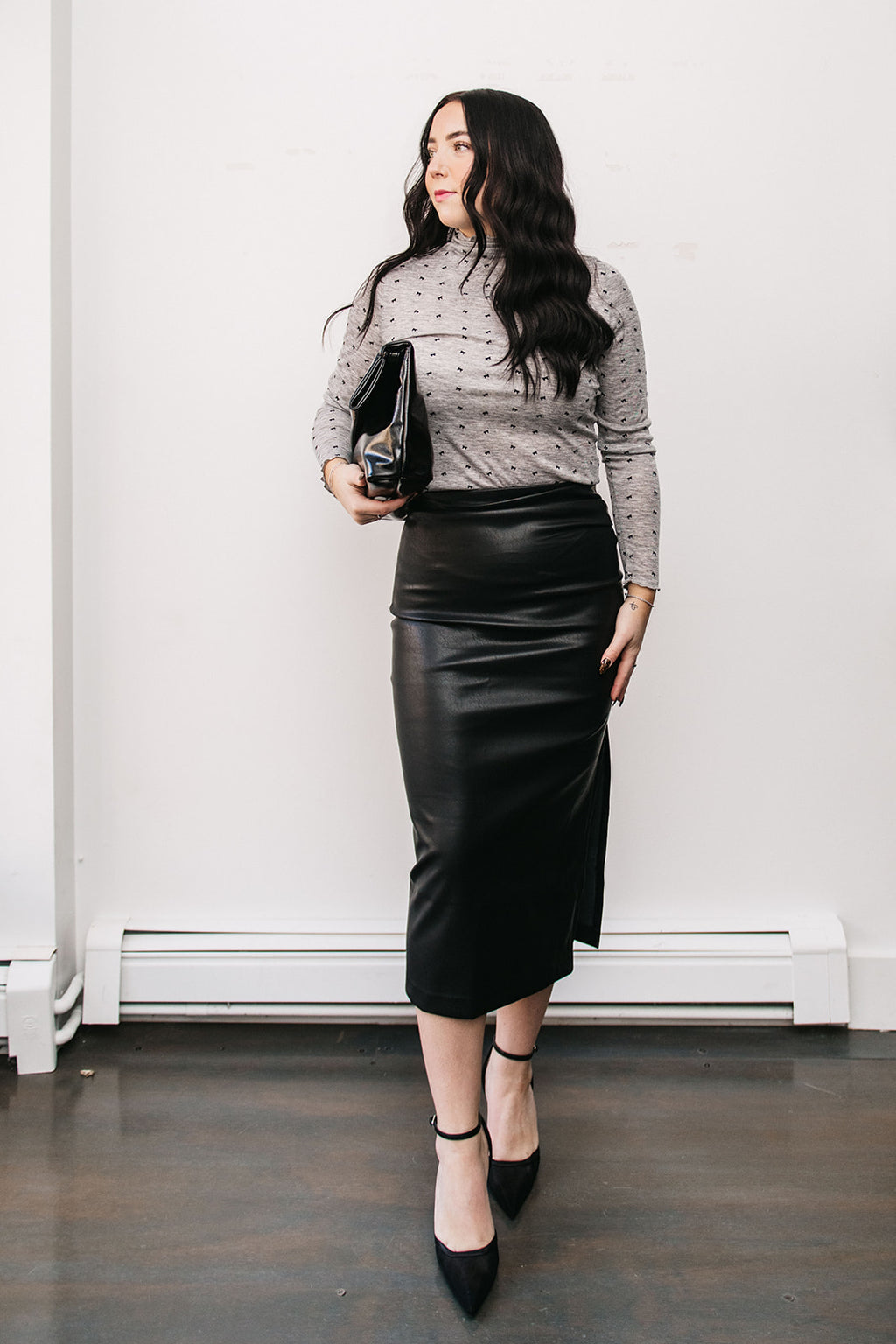 SIDE RUCHED MIDI SKIRT