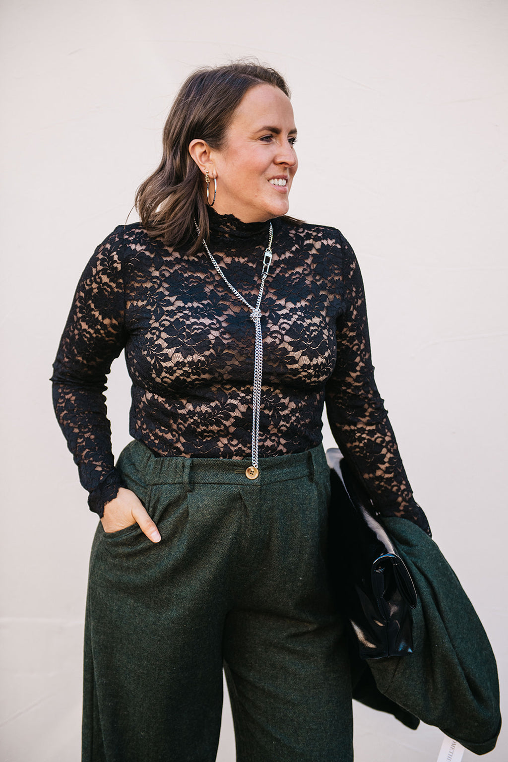 LACE MOCK NECK TOP