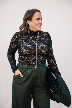 LACE MOCK NECK TOP