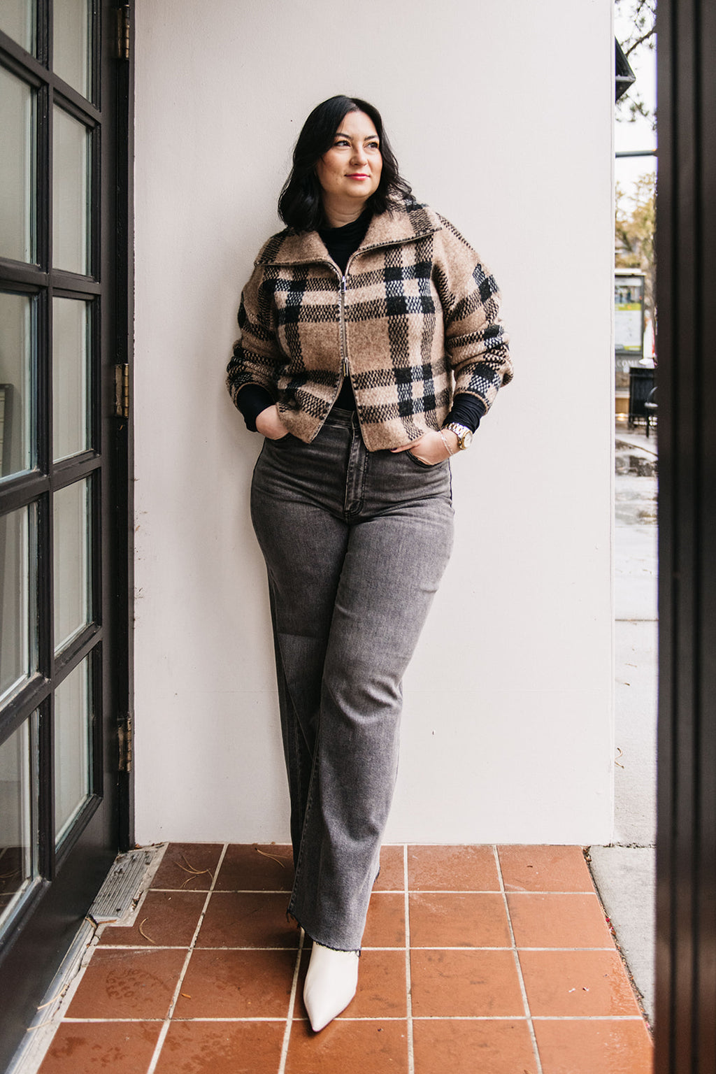 PLAID ZIP FRONT CARDIGAN