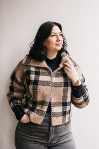 PLAID ZIP FRONT CARDIGAN
