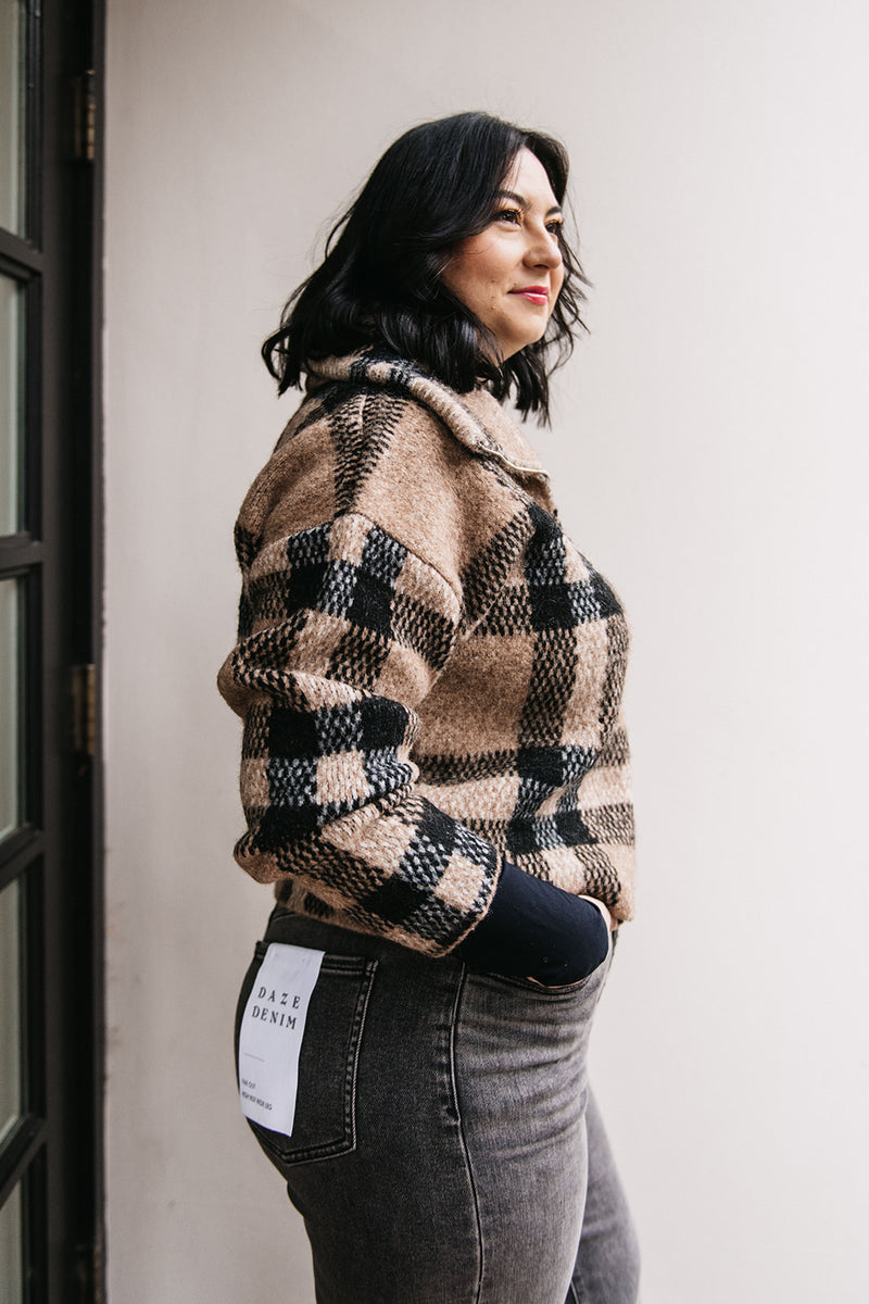 PLAID ZIP FRONT CARDIGAN