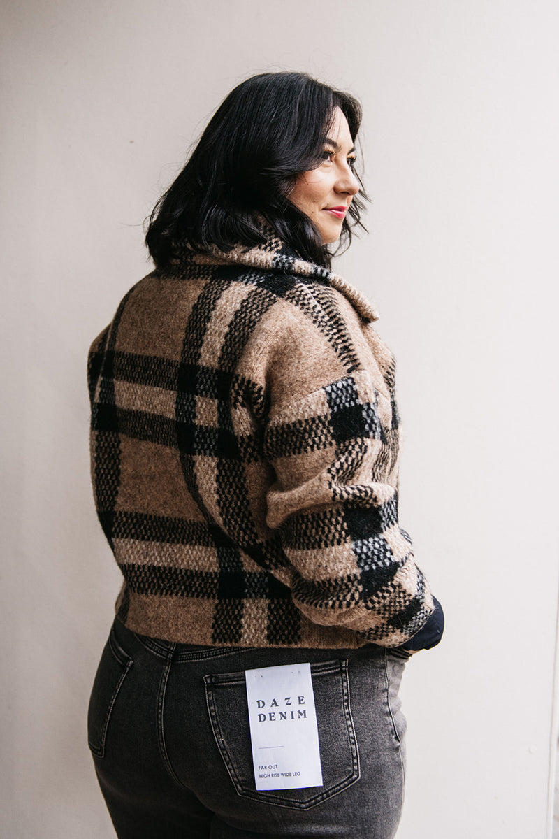 PLAID ZIP FRONT CARDIGAN