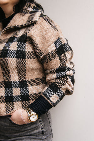 PLAID ZIP FRONT CARDIGAN