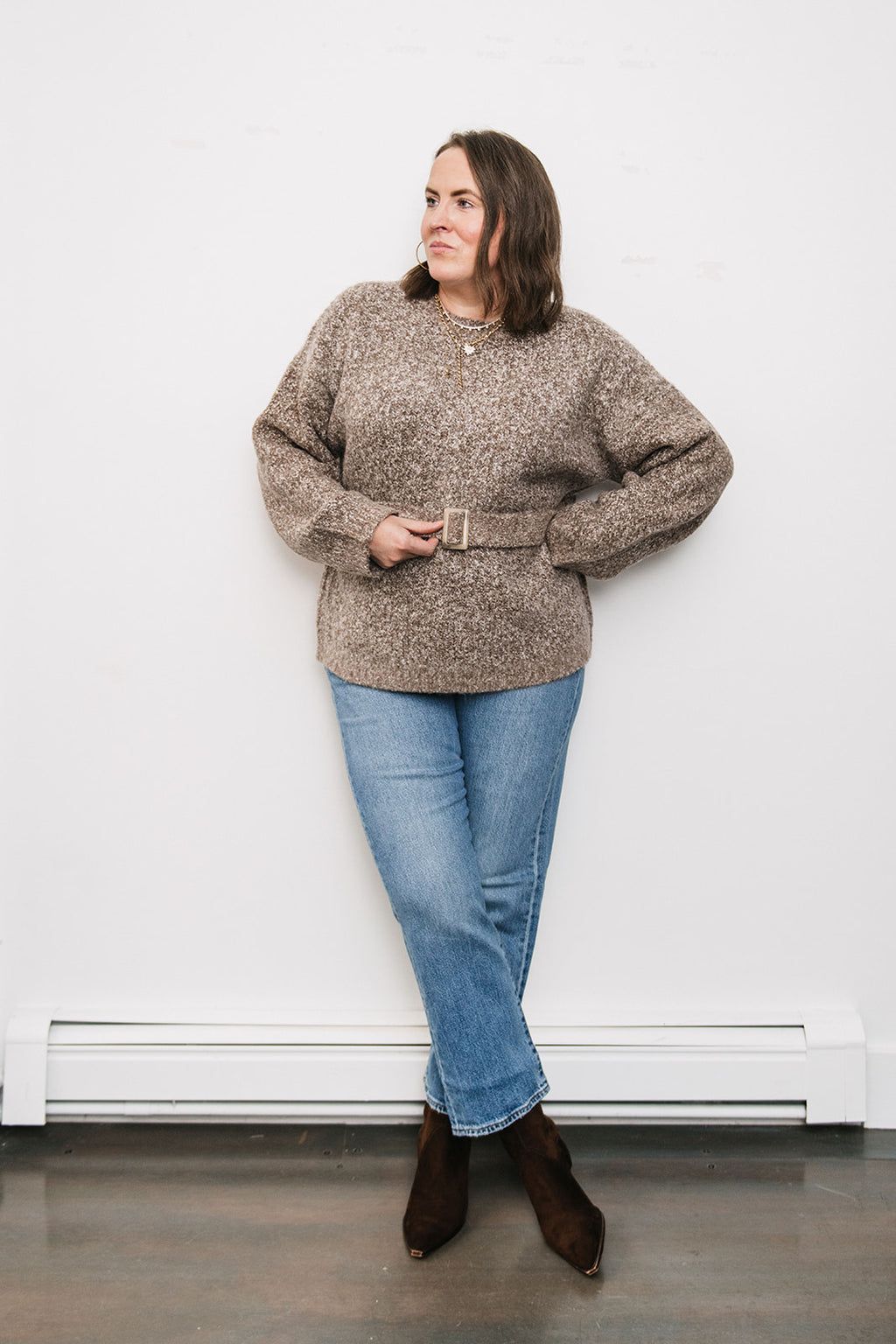BELTED TUNIC SWEATER