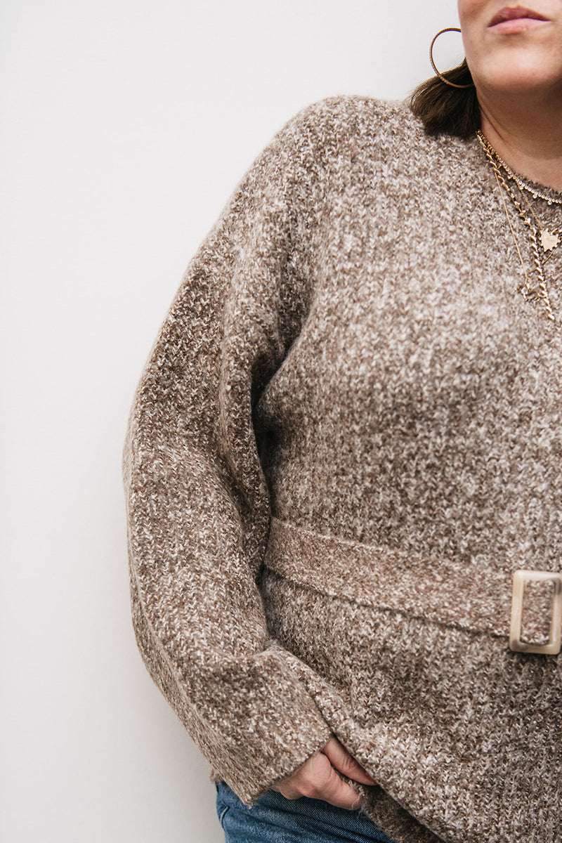 BELTED TUNIC SWEATER