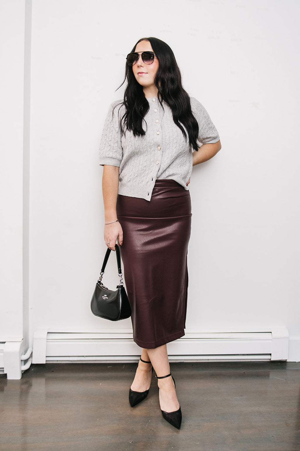 SIDE RUCHED MIDI SKIRT
