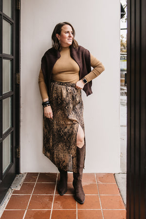 SNAKE PRINT MIDI SKIRT