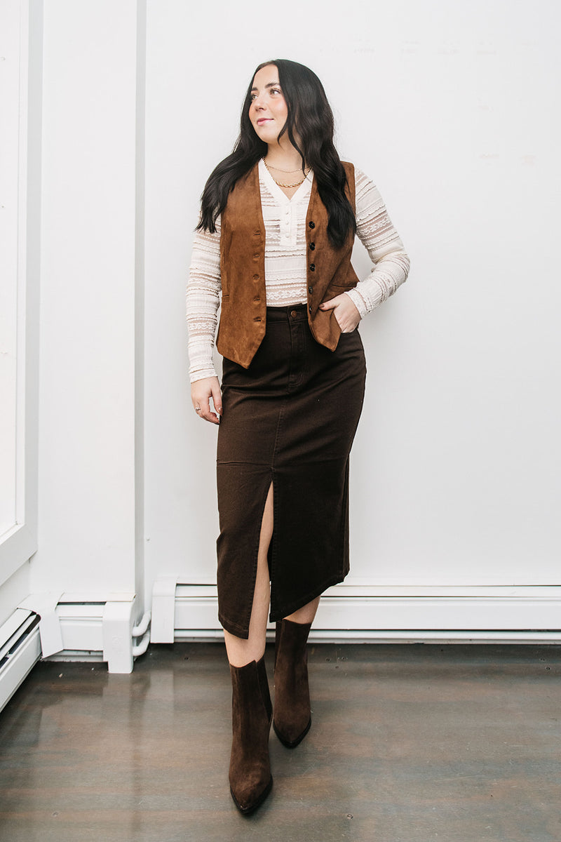 FRONT SLIT MIDI SKIRT