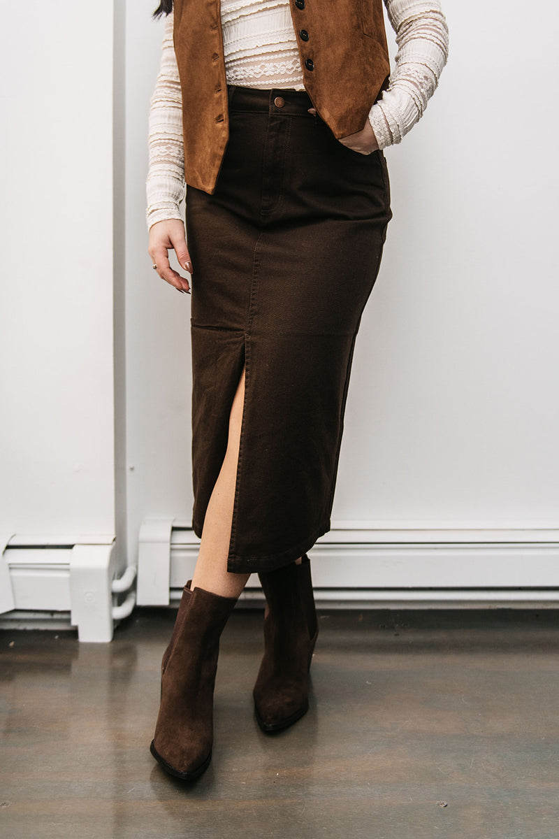 FRONT SLIT MIDI SKIRT