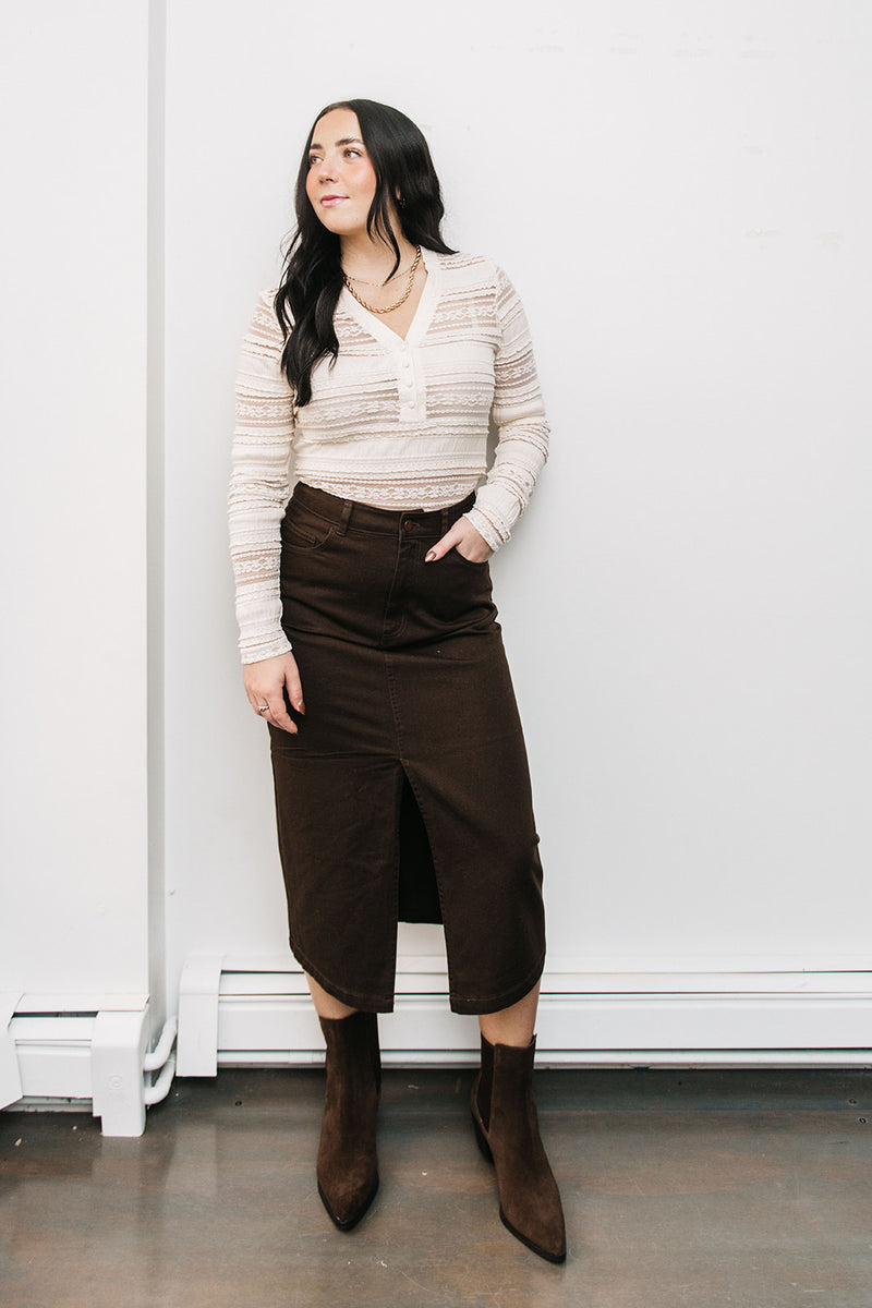 FRONT SLIT MIDI SKIRT