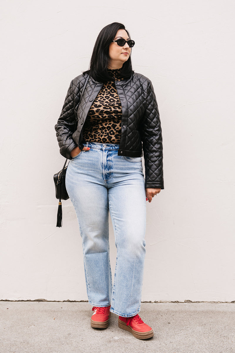QUILTED FAUX LEATHER JACKET