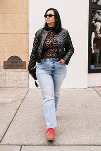 QUILTED FAUX LEATHER JACKET