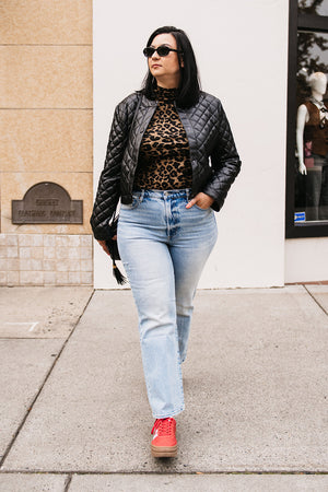QUILTED FAUX LEATHER JACKET