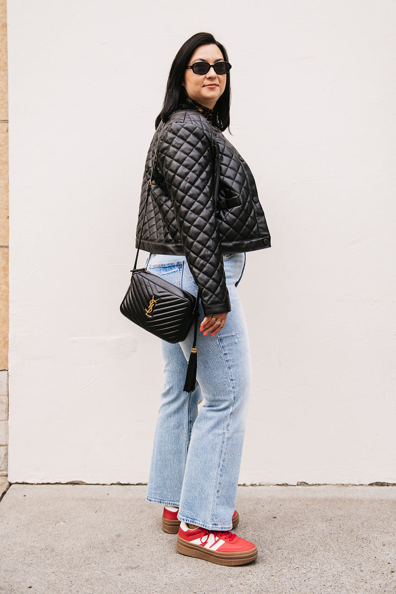 QUILTED FAUX LEATHER JACKET