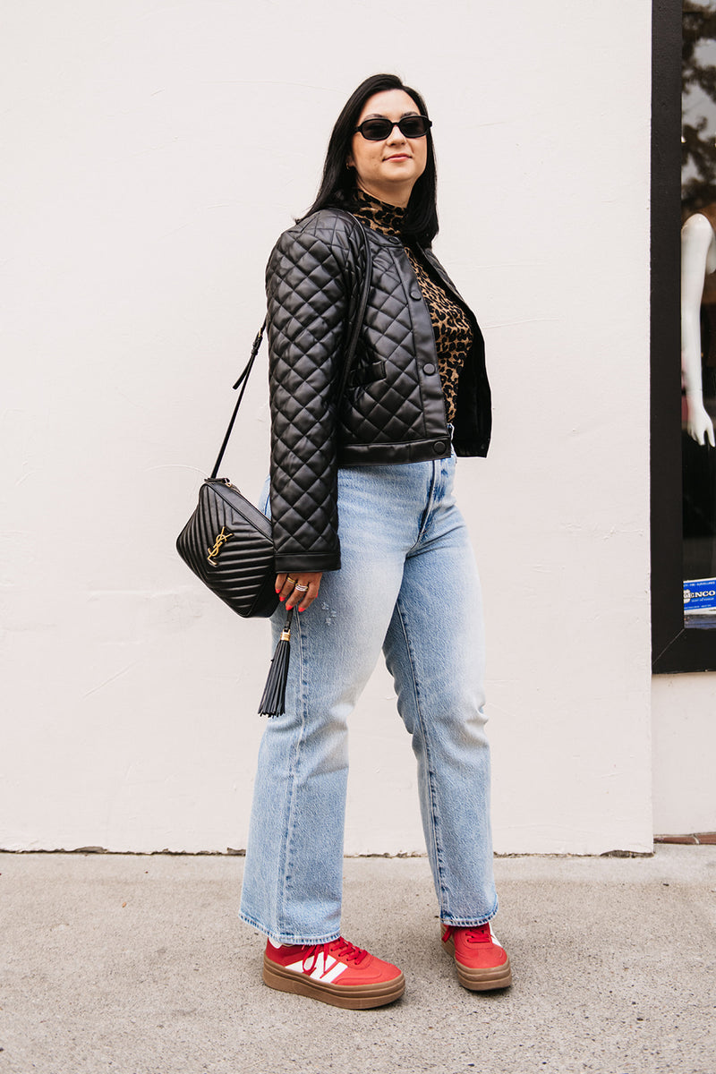 QUILTED FAUX LEATHER JACKET