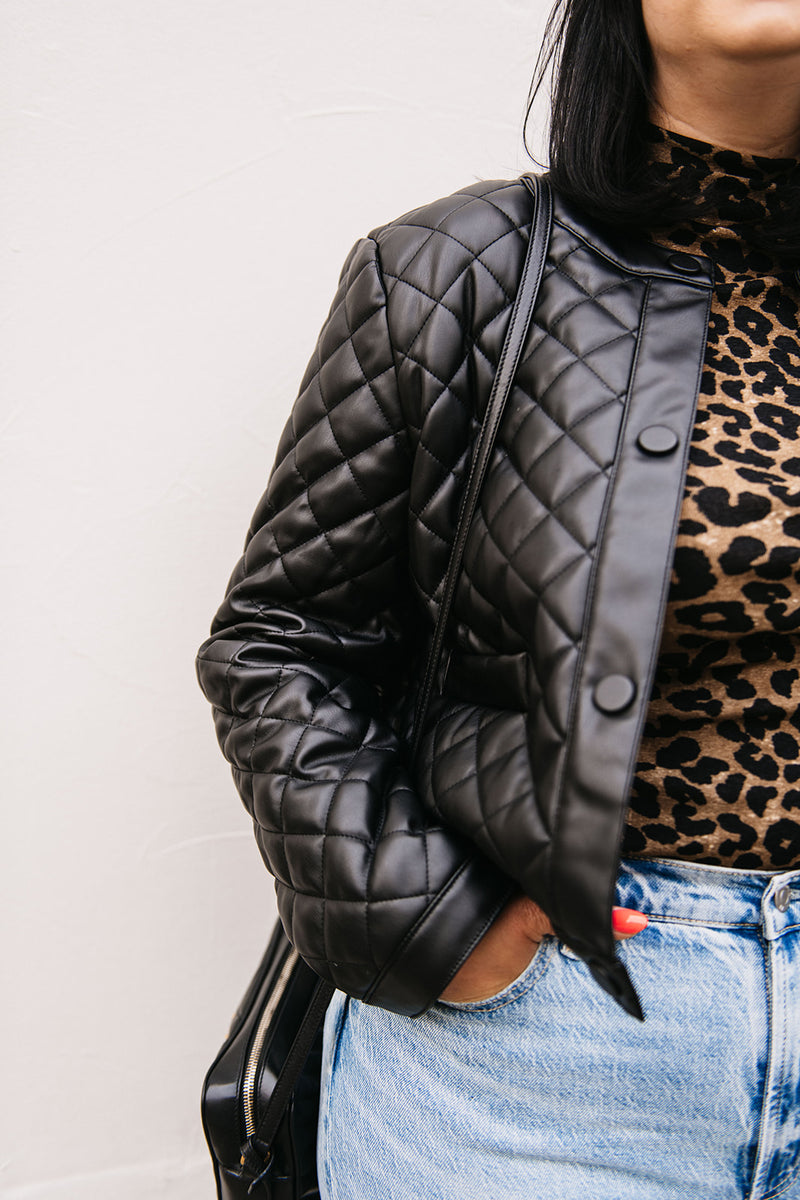 QUILTED FAUX LEATHER JACKET
