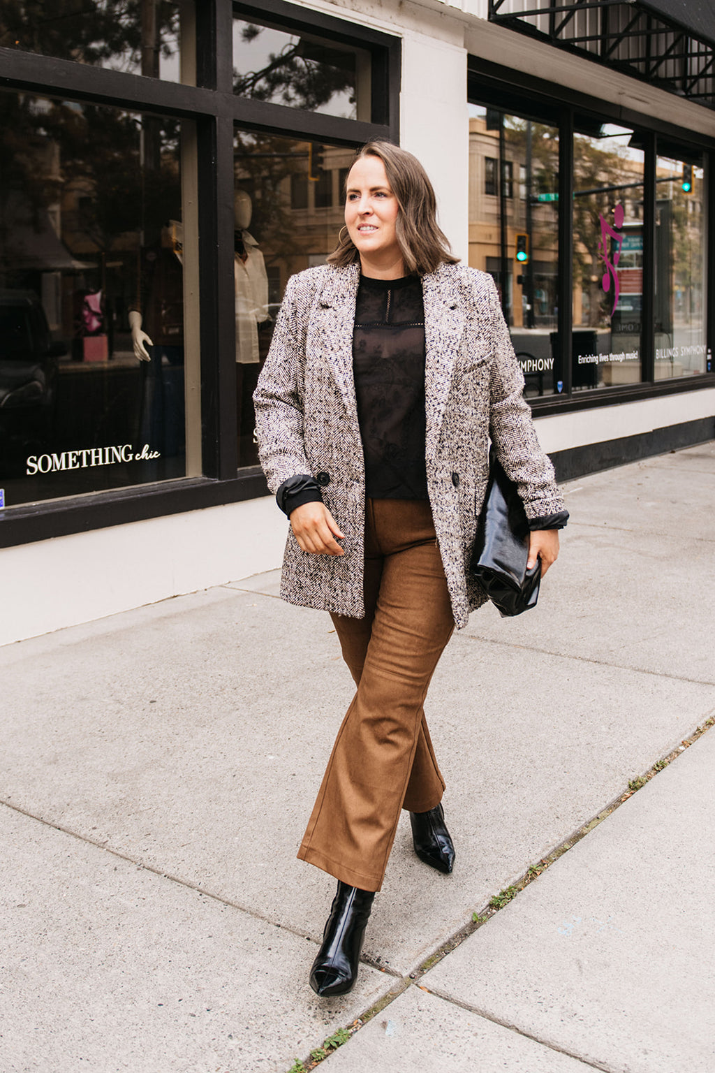 TWEED BUTTON FRONT BLAZER