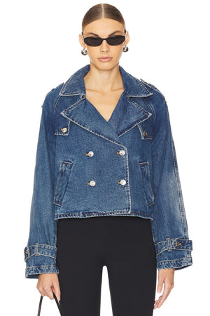 CROPPED DENIM TRENCH COAT