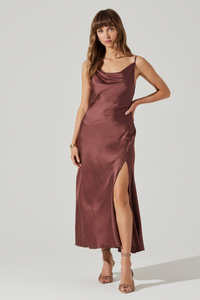 COWL NECK SATIN DRESS