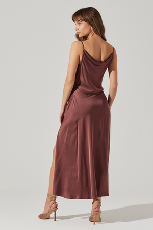 COWL NECK SATIN DRESS