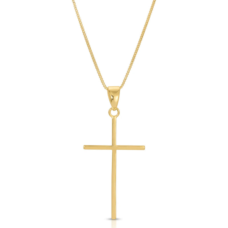 Gold cross pendant on a white background
