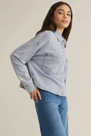 CROPPED KNIT DENIM JACKET