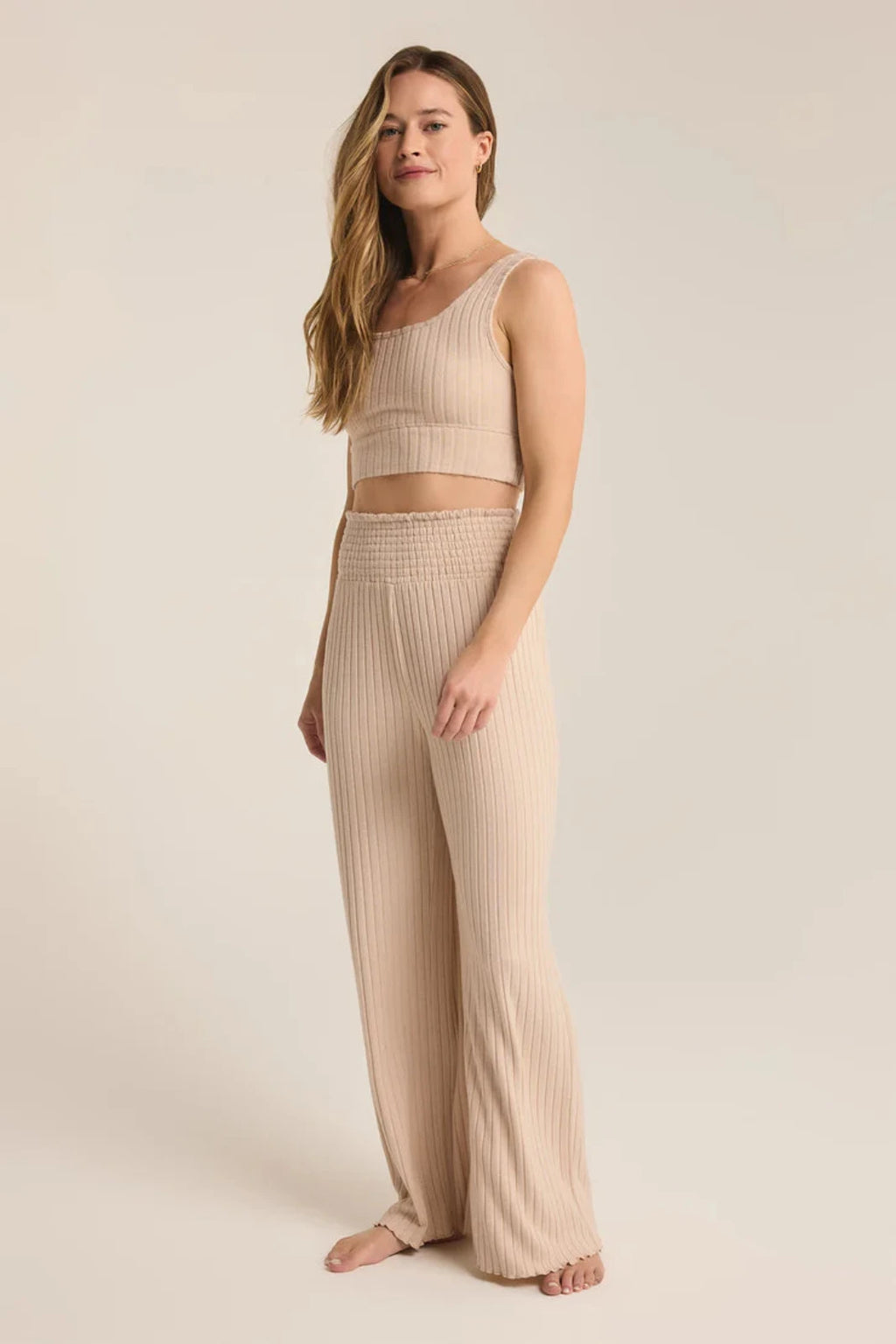 SMOCKED RIB PANT