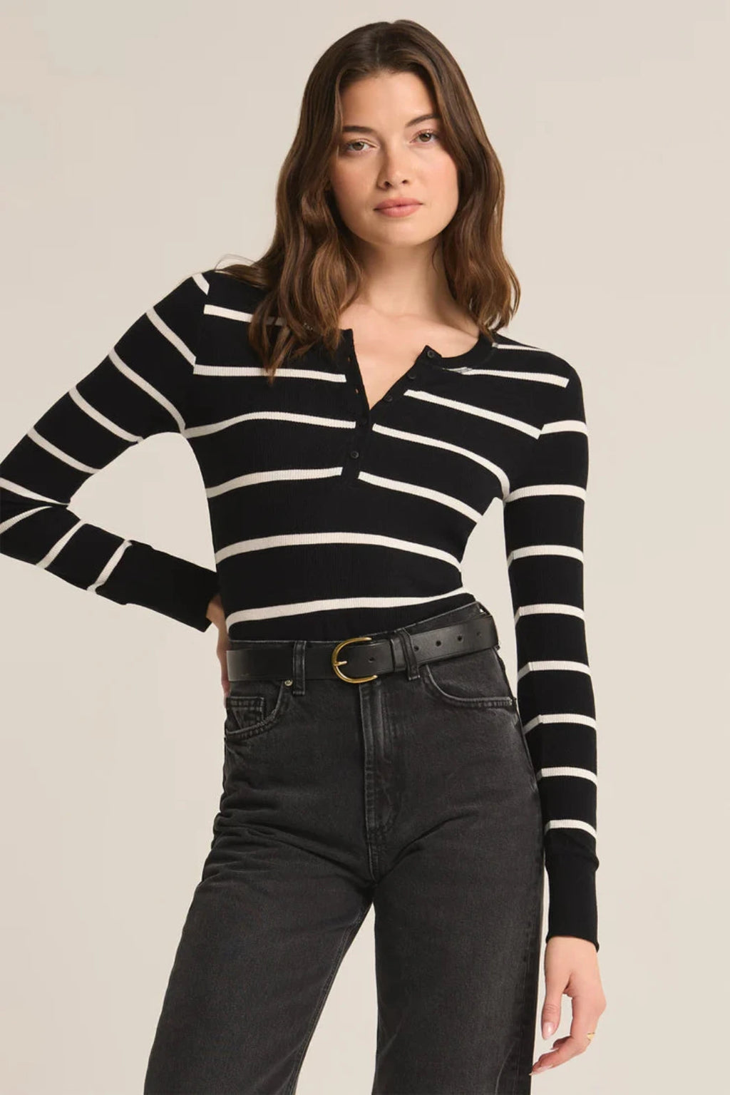 STRIPE RIBBED HENLEY