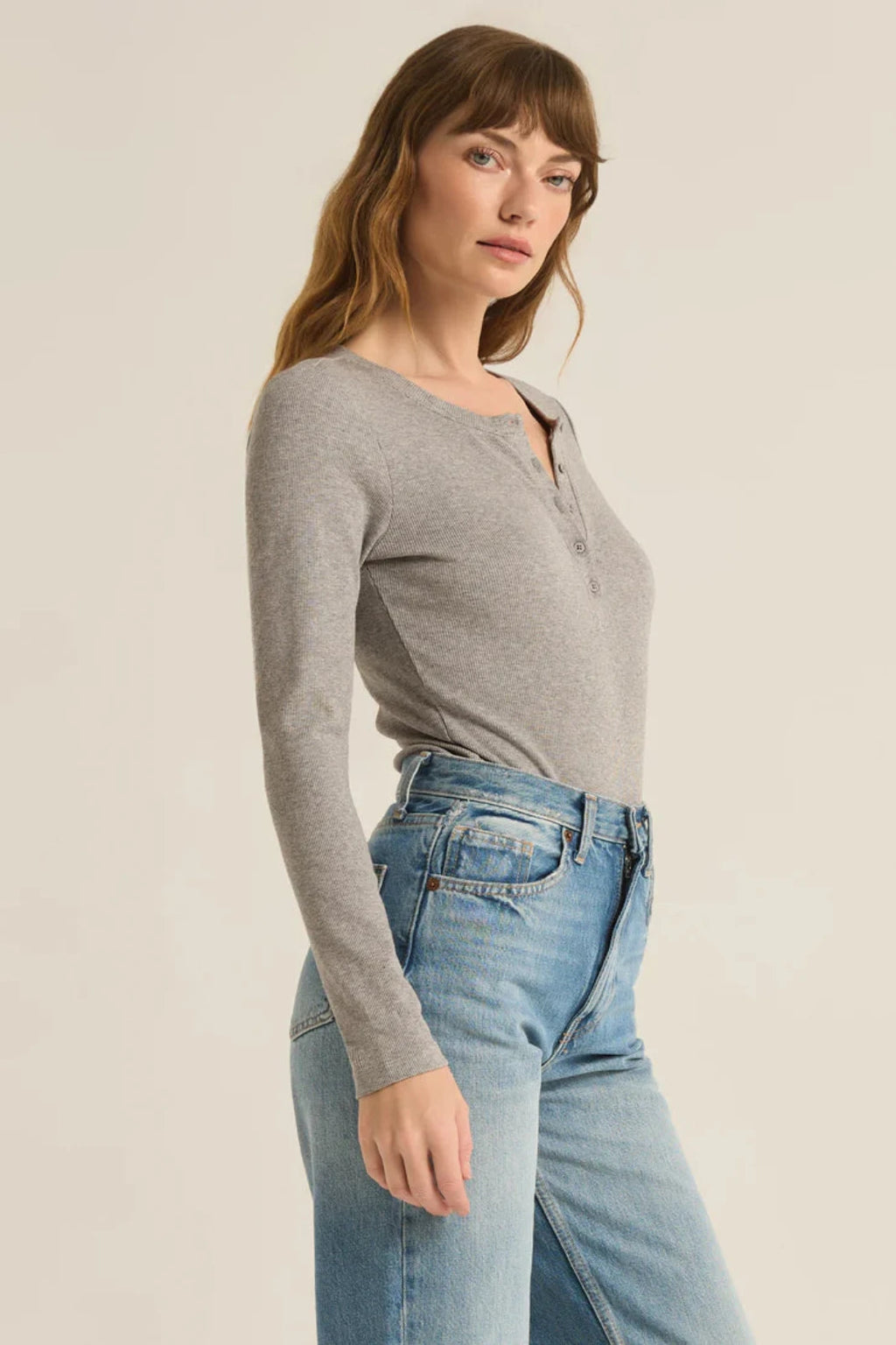 RIBBED HENLEY BODYSUIT