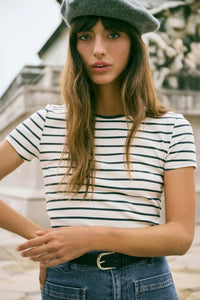 STRIPED RIBBED TEE