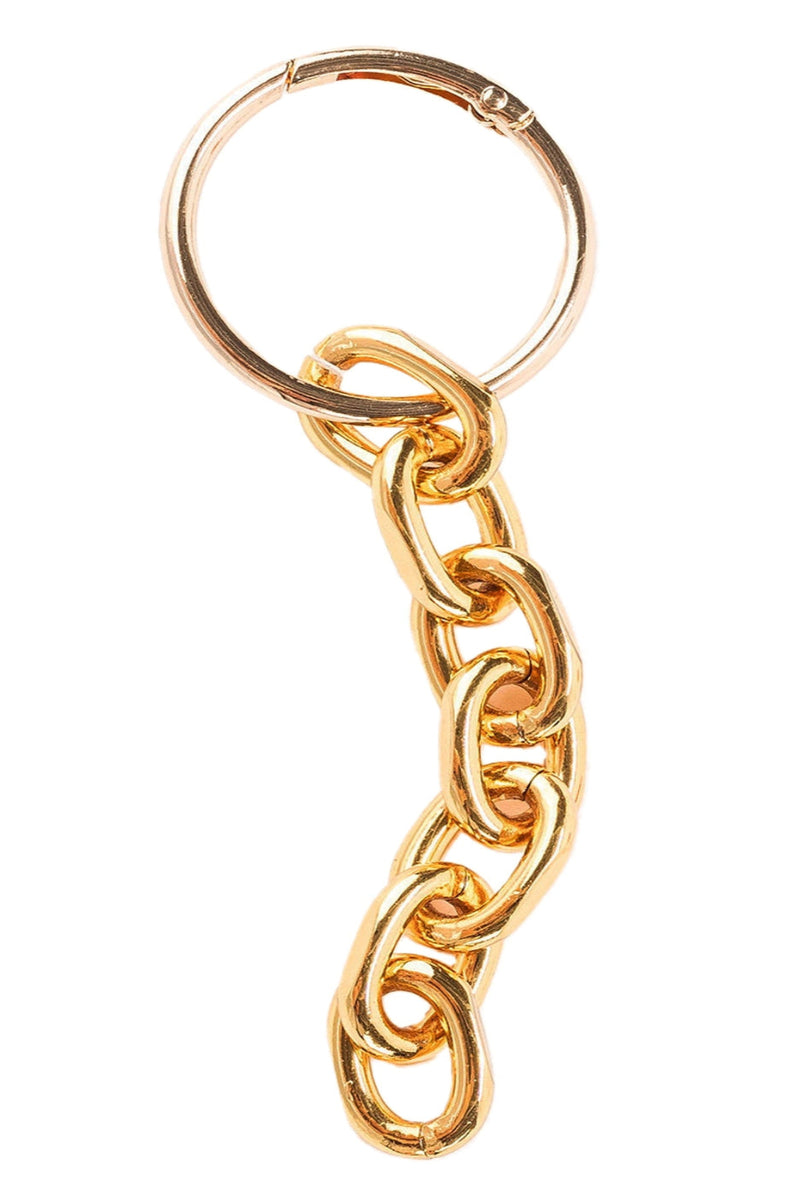 Gold keychain with chain design on a white background.