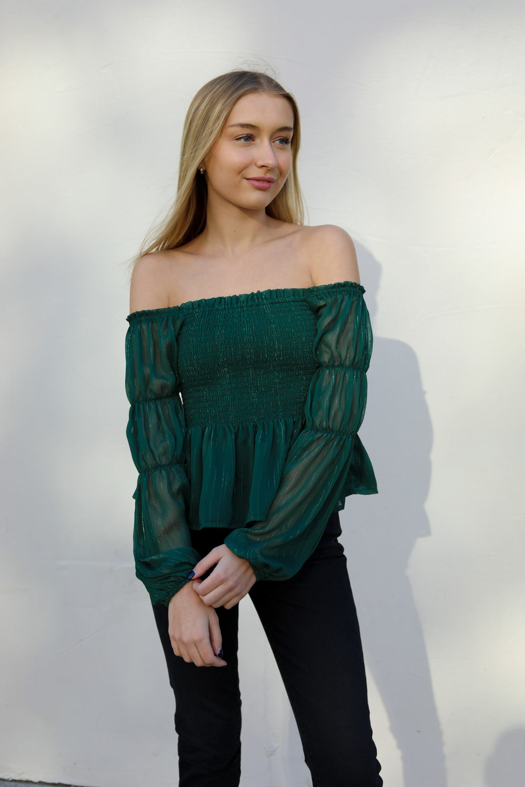 SMOCKED PEPLUM TOP